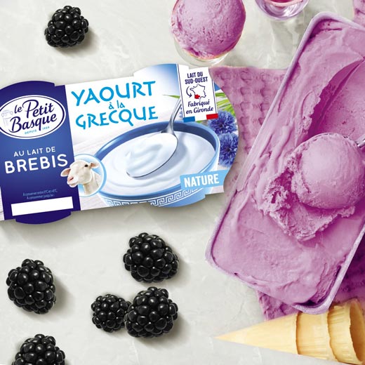 recette au lait de brebis : glace au yaourt à la grecque Le Petit Basque et aux mûres